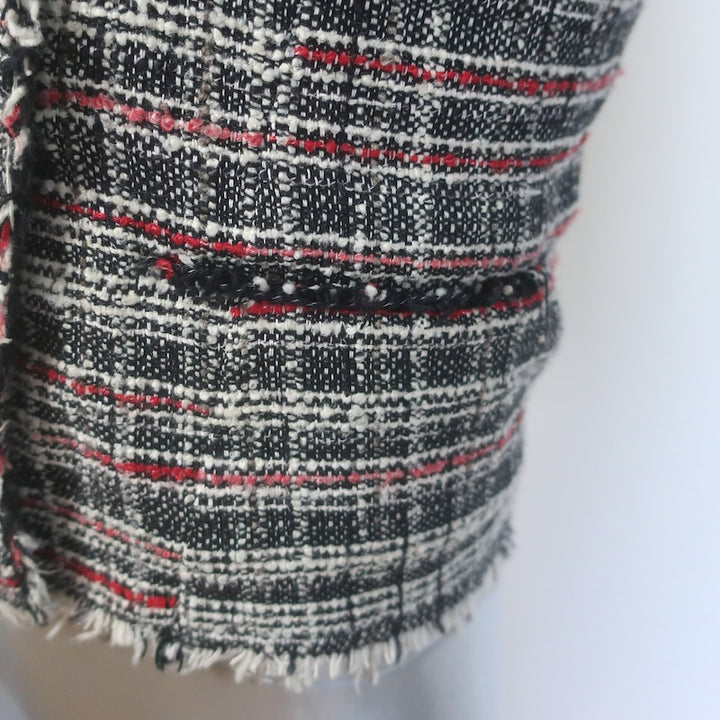 Isabel Marant Etoile Frayed Tweed Jacket Black/Red Cotton-Blend Size 36