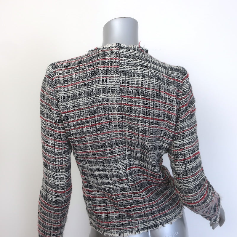 Isabel Marant Etoile Frayed Tweed Jacket Black/Red Cotton-Blend Size 36