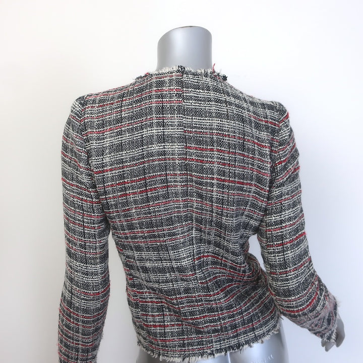 Isabel Marant Etoile Frayed Tweed Jacket Black/Red Cotton-Blend Size 36