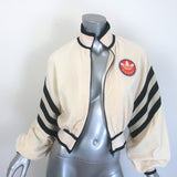 Gucci x Adidas chenille three-stripe cropped jacket, ivory cotton blend, authentic pre-owned luxury piece (Size XS)