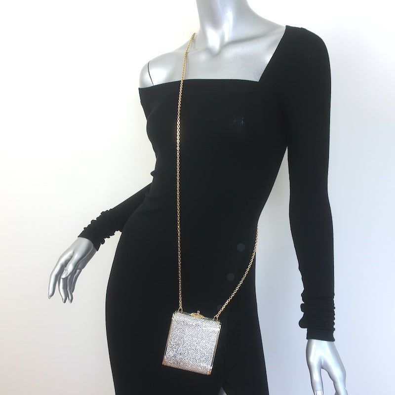Judith Leiber Swarovski Crystal Minaudiere Mini Box Clutch Silver/Gold