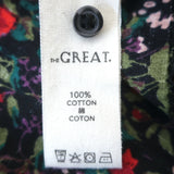 THE GREAT Smocked Top Black/Multi Floral Print Cotton Size 0 Short Sleeve Blouse