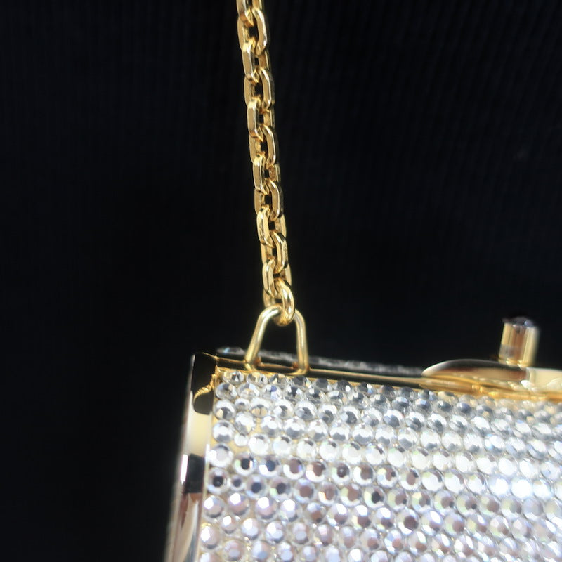 Judith Leiber Swarovski Crystal Minaudiere Mini Box Clutch Silver/Gold