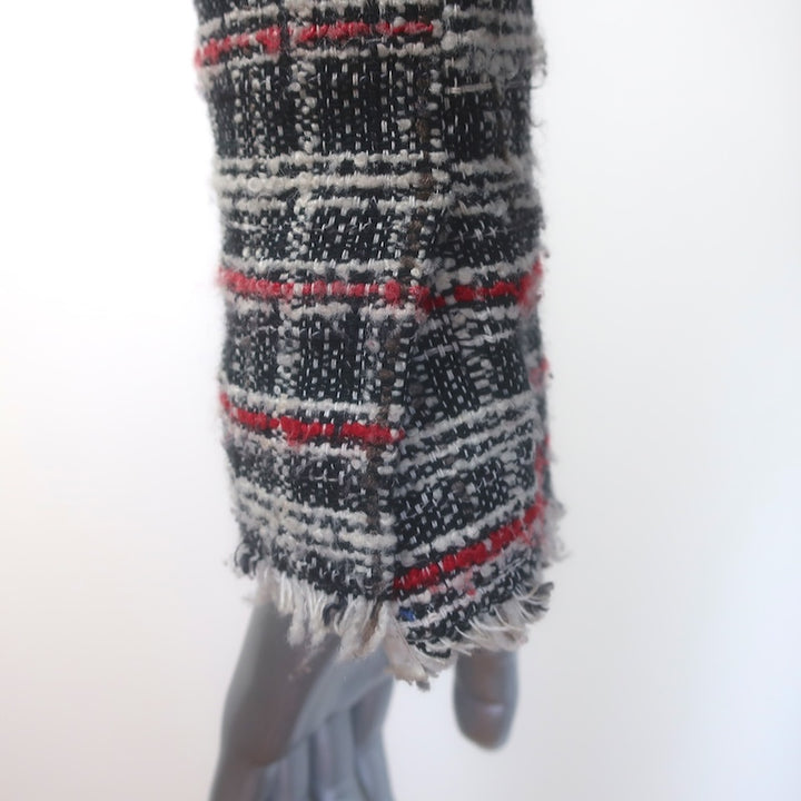 Isabel Marant Etoile Frayed Tweed Jacket Black/Red Cotton-Blend Size 36