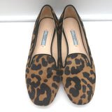 Prada Leopard Print Calf Hair Smoking Slippers Brown Size 36.5 Slip-On Flats