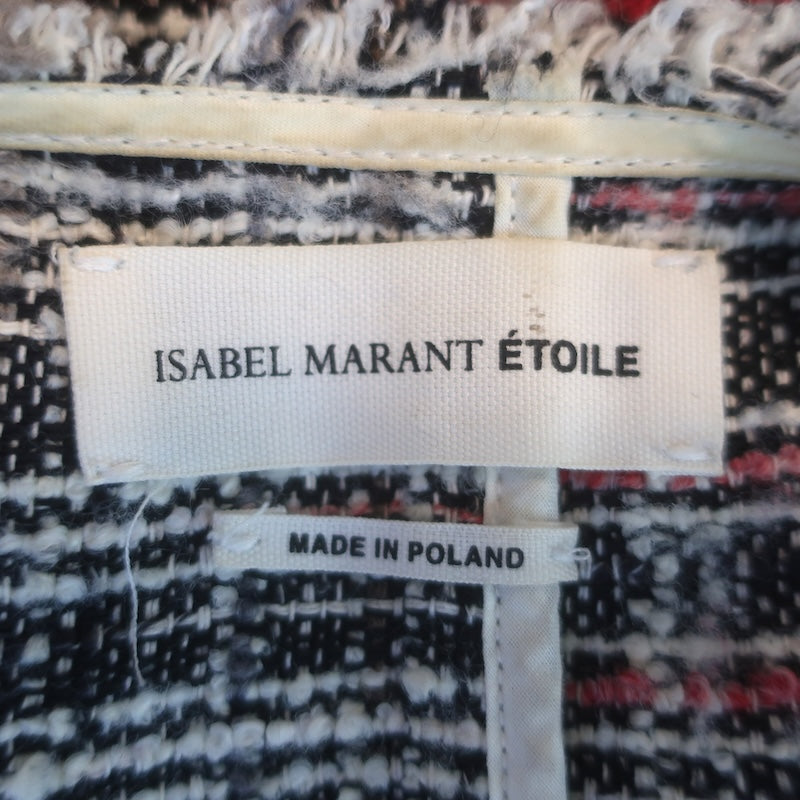 Isabel Marant Etoile Frayed Tweed Jacket Black/Red Cotton-Blend Size 36