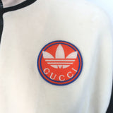 Gucci x Adidas chenille three-stripe cropped jacket in ivory — pre-owned, authentic luxury piece