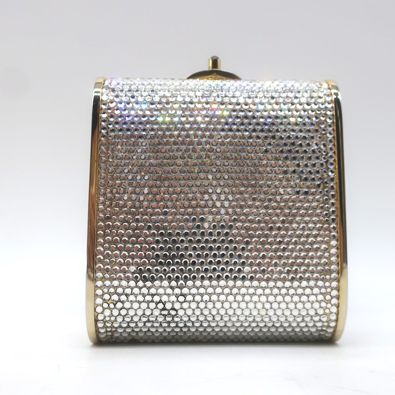 Judith Leiber Swarovski Crystal Minaudiere Mini Box Clutch Silver/Gold