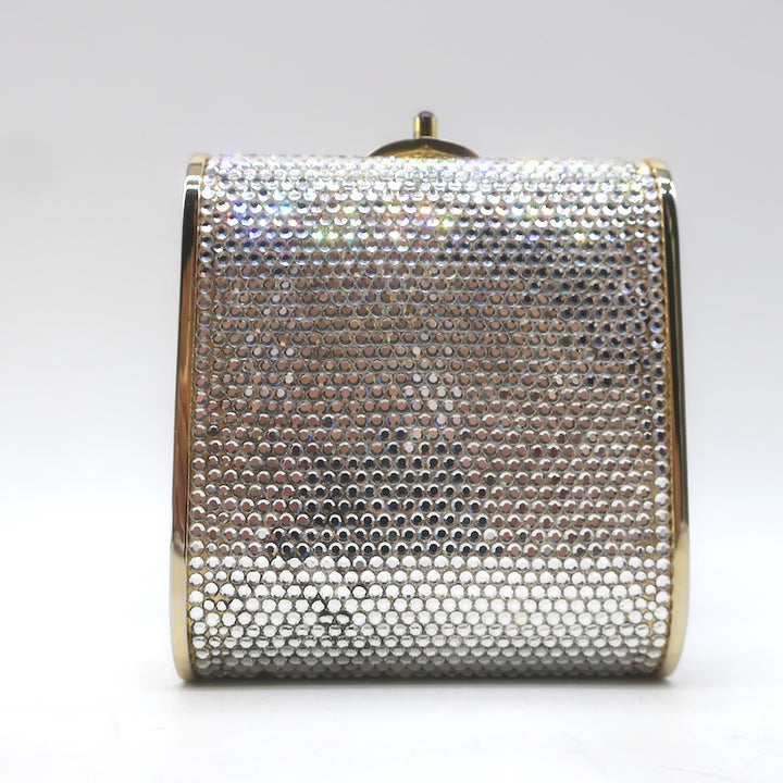 Judith Leiber Swarovski Crystal Minaudiere Mini Box Clutch Silver/Gold
