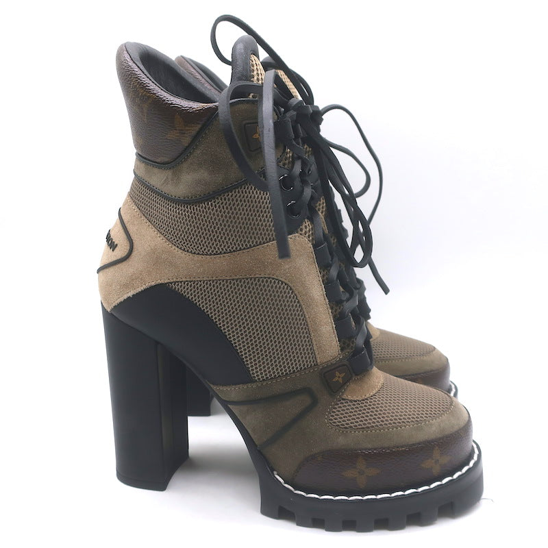 Louis Vuitton Star Trail Lace-Up Ankle Boots Brown Monogram &amp; Suede Size 38