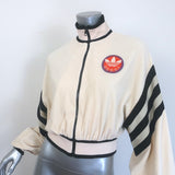 Gucci x Adidas pre-owned ivory chenille cropped three-stripe jacket, authentic luxury, size XS