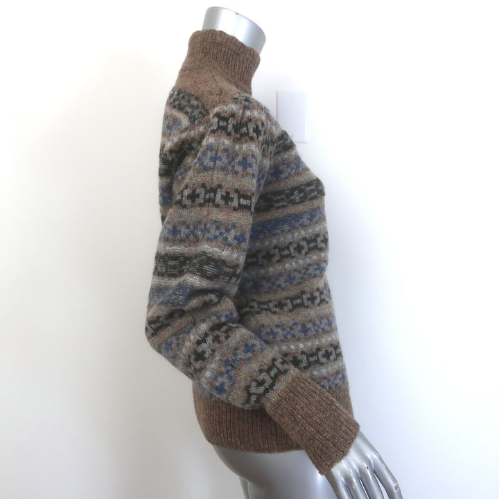 Isabel Marant Etoile Ned Fair Isle Turtleneck Sweater Brown/Multi Wool Size 36