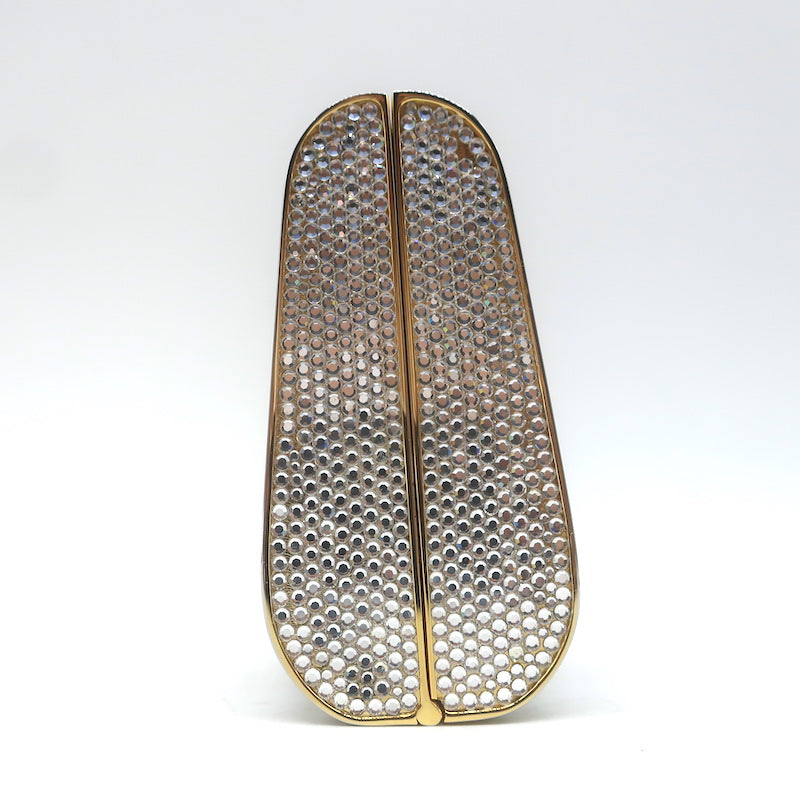Judith Leiber Swarovski Crystal Minaudiere Mini Box Clutch Silver/Gold