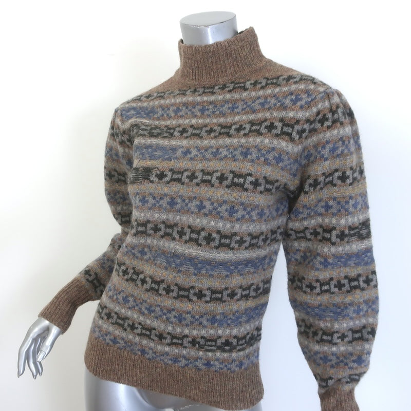 Isabel Marant Etoile Ned Fair Isle Turtleneck Sweater Brown/Multi Wool Size 36