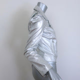 L'Agence Metallic Leather Biker Jacket Silver Size Small