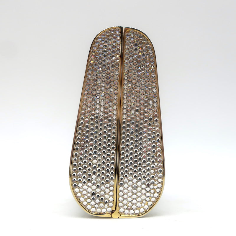 Judith Leiber Swarovski Crystal Minaudiere Mini Box Clutch Silver/Gold