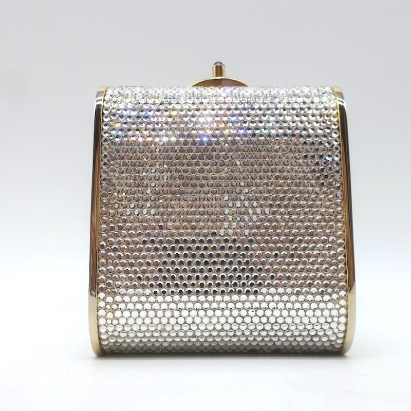 Judith Leiber Swarovski Crystal Minaudiere Mini Box Clutch Silver/Gold