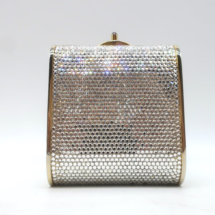 Judith Leiber Swarovski Crystal Minaudiere Mini Box Clutch Silver/Gold