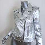 L'Agence Metallic Leather Biker Jacket Silver Size Small