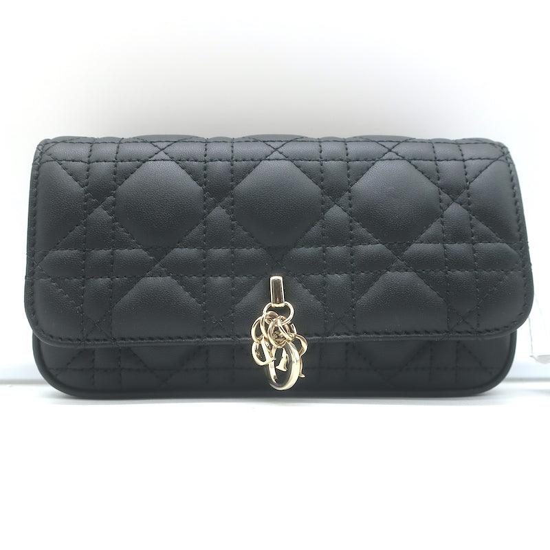 Christian Dior My Dior Talk Phone Pouch Black Cannage Leather Crossbody Bag NEW
