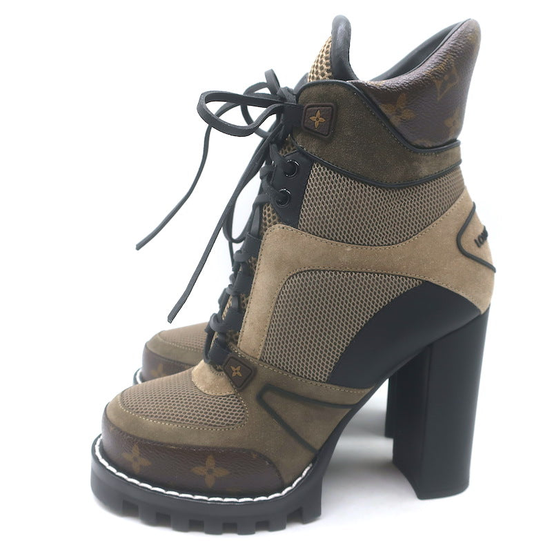 Louis Vuitton Star Trail Lace-Up Ankle Boots Brown Monogram &amp; Suede Size 38