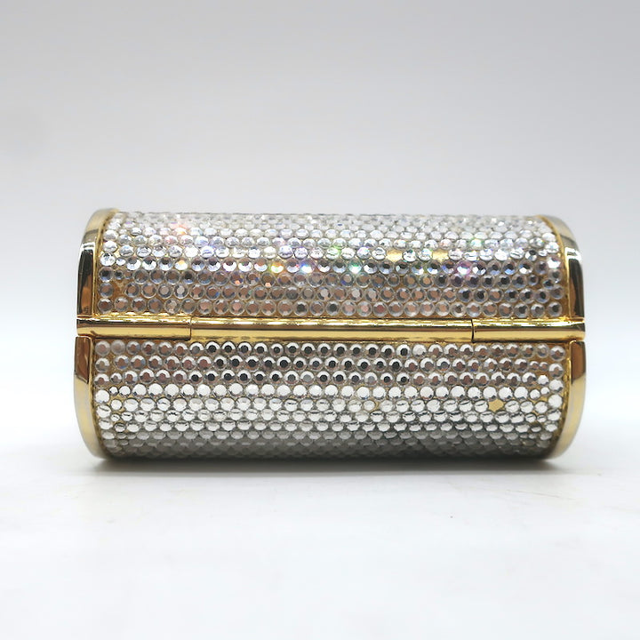 Judith Leiber Swarovski Crystal Minaudiere Mini Box Clutch Silver/Gold