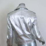 L'Agence Metallic Leather Biker Jacket Silver Size Small