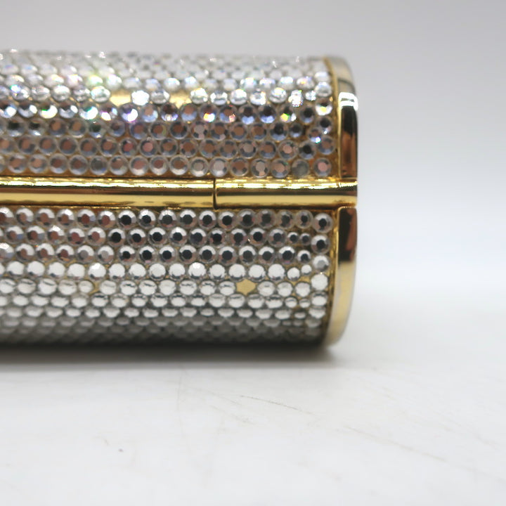 Judith Leiber Swarovski Crystal Minaudiere Mini Box Clutch Silver/Gold