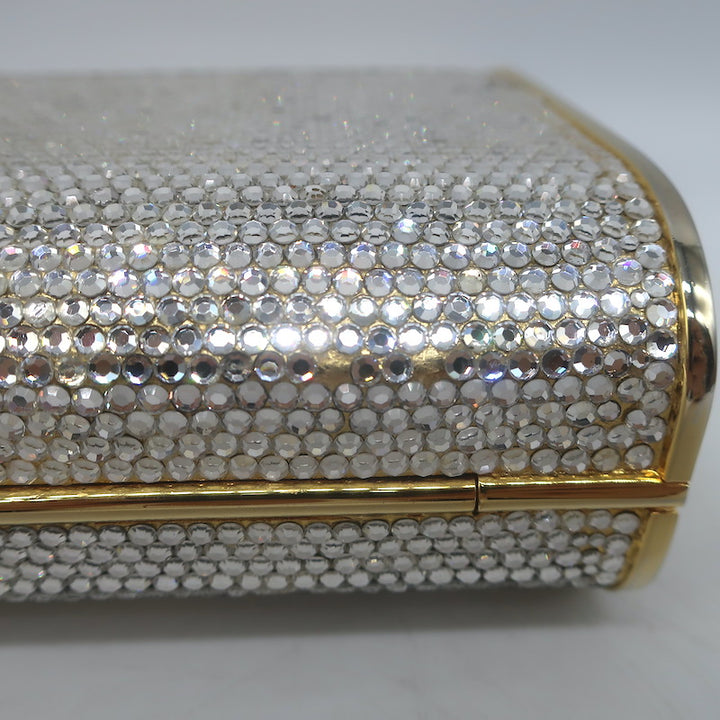 Judith Leiber Swarovski Crystal Minaudiere Mini Box Clutch Silver/Gold