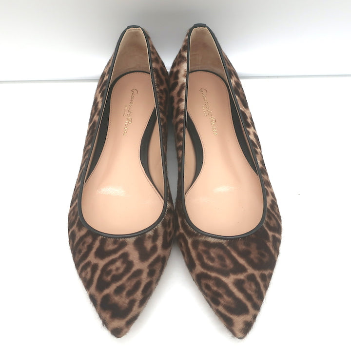 Gianvito Rossi Leopard Print Pony Hair Pointed Toe Ballet Flats Size 37 NEW
