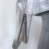 L'Agence Metallic Leather Biker Jacket Silver Size Small