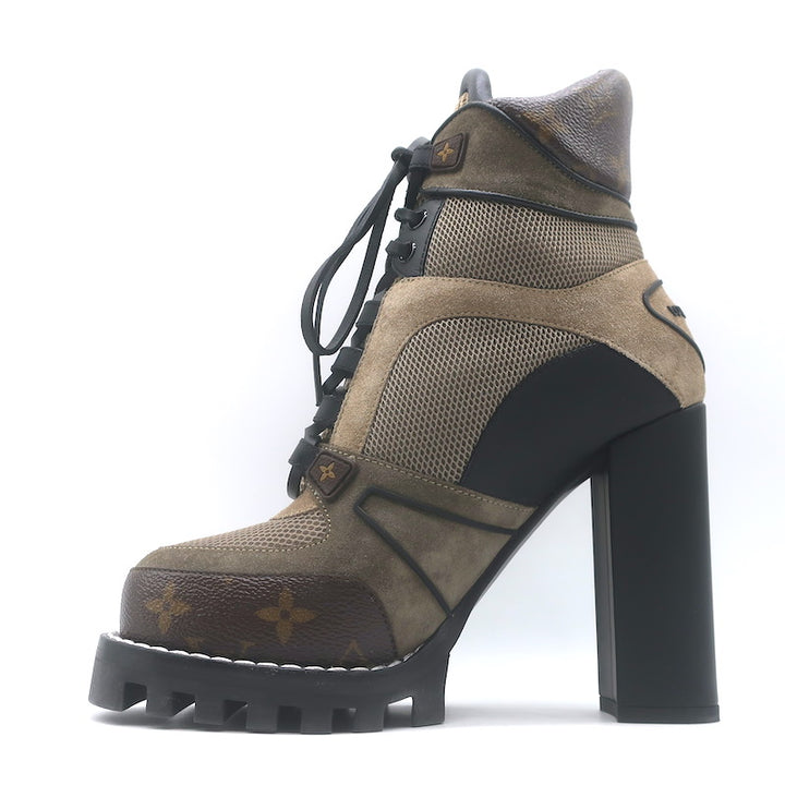 Louis Vuitton Star Trail Lace-Up Ankle Boots Brown Monogram &amp; Suede Size 38