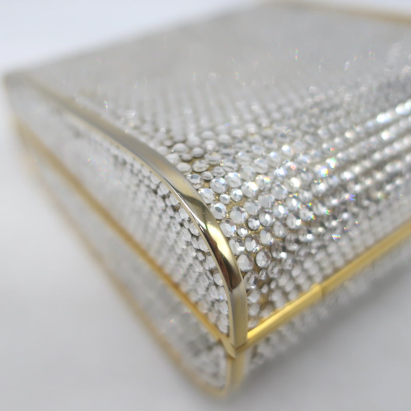 Judith Leiber Swarovski Crystal Minaudiere Mini Box Clutch Silver/Gold