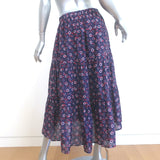 Xirena Iris Tiered Midi Skirt Navy Printed Cotton-Silk Size Medium