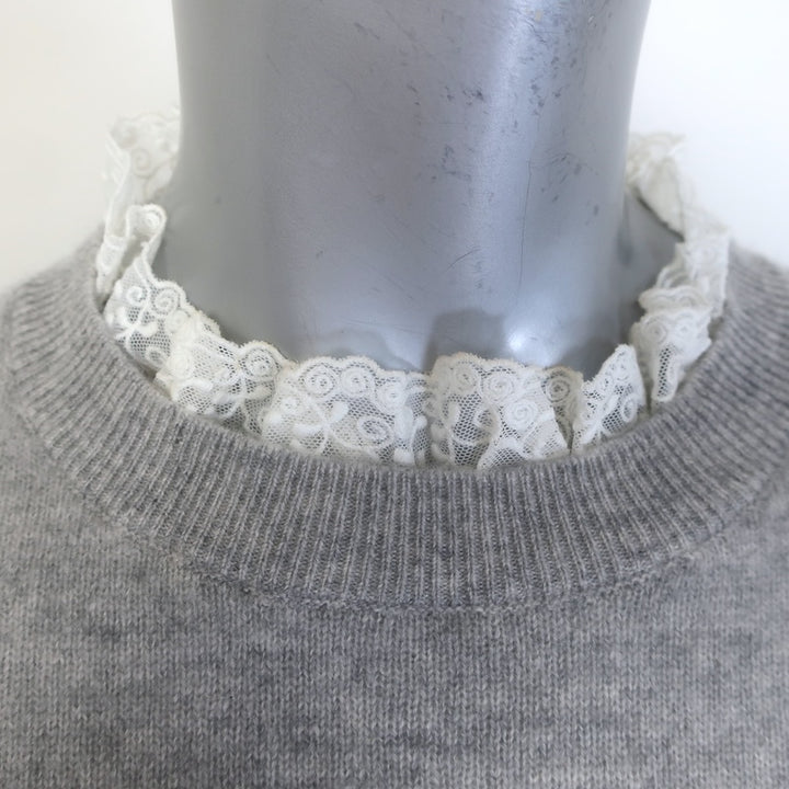 Autumn Cashmere Ruffled Lace Trim Cashmere Sweater Heather Gray Size Medium