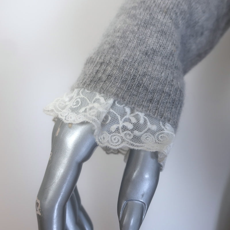 Autumn Cashmere Ruffled Lace Trim Cashmere Sweater Heather Gray Size Medium