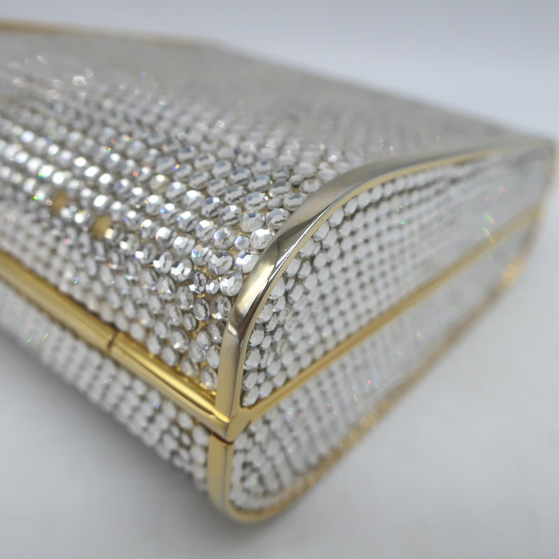Judith Leiber Swarovski Crystal Minaudiere Mini Box Clutch Silver/Gold