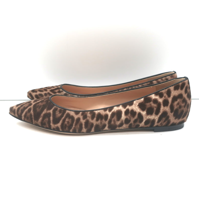 Gianvito Rossi Leopard Print Pony Hair Pointed Toe Ballet Flats Size 37 NEW