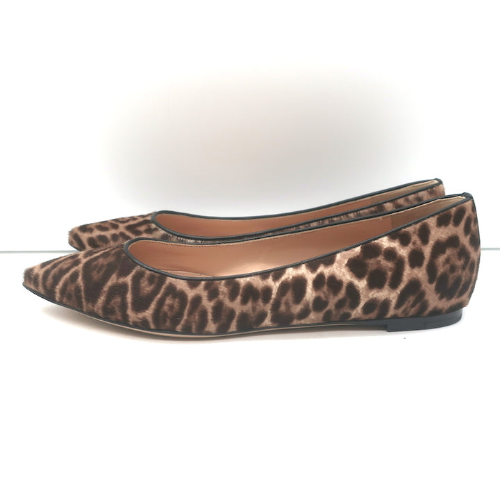 Gianvito Rossi Leopard Print Pony Hair Pointed Toe Ballet Flats Size 37 NEW