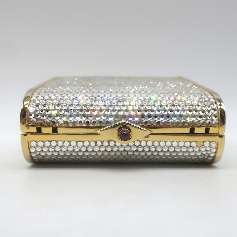 Judith Leiber Swarovski Crystal Minaudiere Mini Box Clutch Silver/Gold