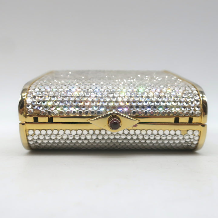 Judith Leiber Swarovski Crystal Minaudiere Mini Box Clutch Silver/Gold