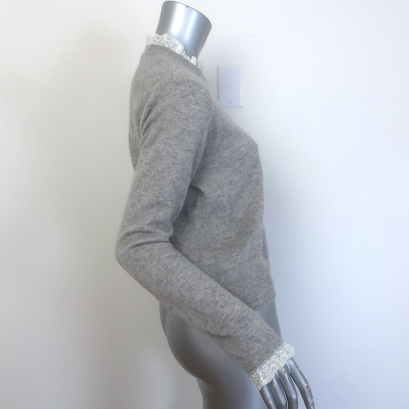 Autumn Cashmere Ruffled Lace Trim Cashmere Sweater Heather Gray Size Medium