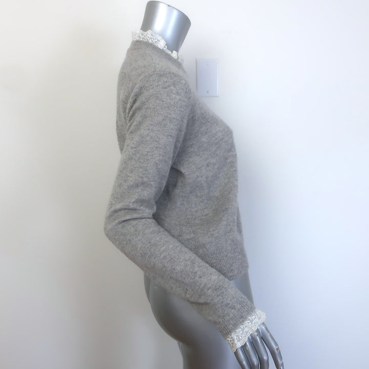 Autumn Cashmere Ruffled Lace Trim Cashmere Sweater Heather Gray Size Medium