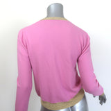 Authentic Gucci sequin-embroidered pink wool sweater, size small, pre-owned luxury piece, gently worn.
