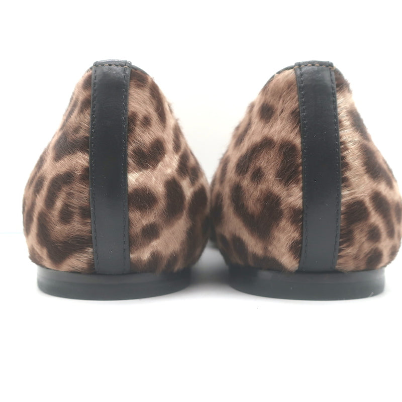 Gianvito Rossi Leopard Print Pony Hair Pointed Toe Ballet Flats Size 37 NEW