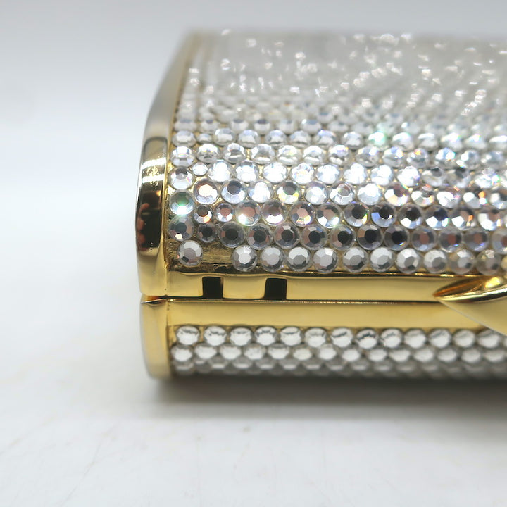 Judith Leiber Swarovski Crystal Minaudiere Mini Box Clutch Silver/Gold
