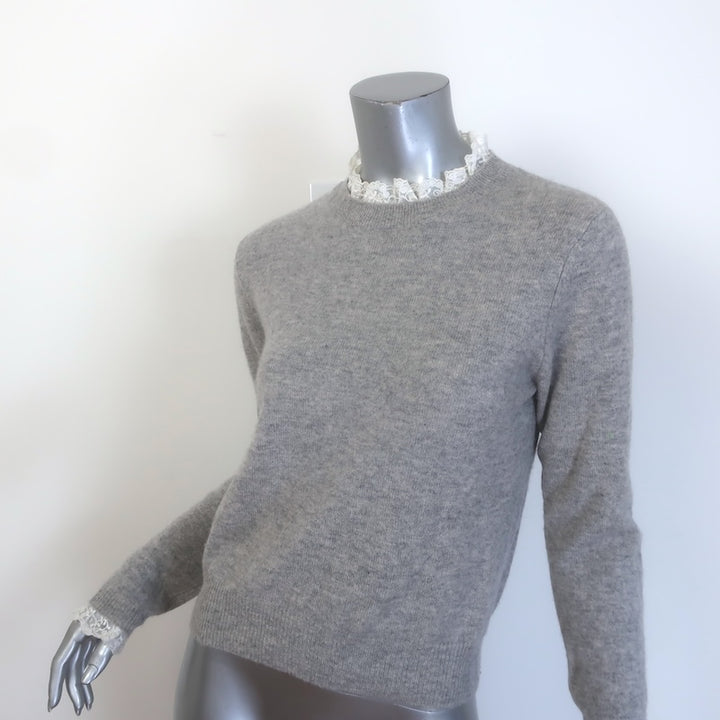 Autumn Cashmere Ruffled Lace Trim Cashmere Sweater Heather Gray Size Medium