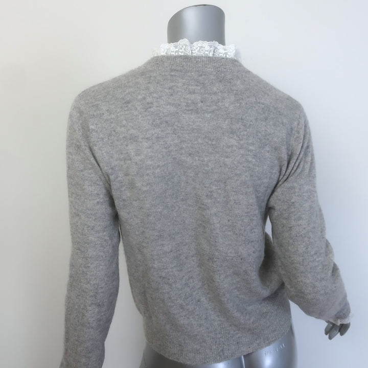 Autumn Cashmere Ruffled Lace Trim Cashmere Sweater Heather Gray Size Medium