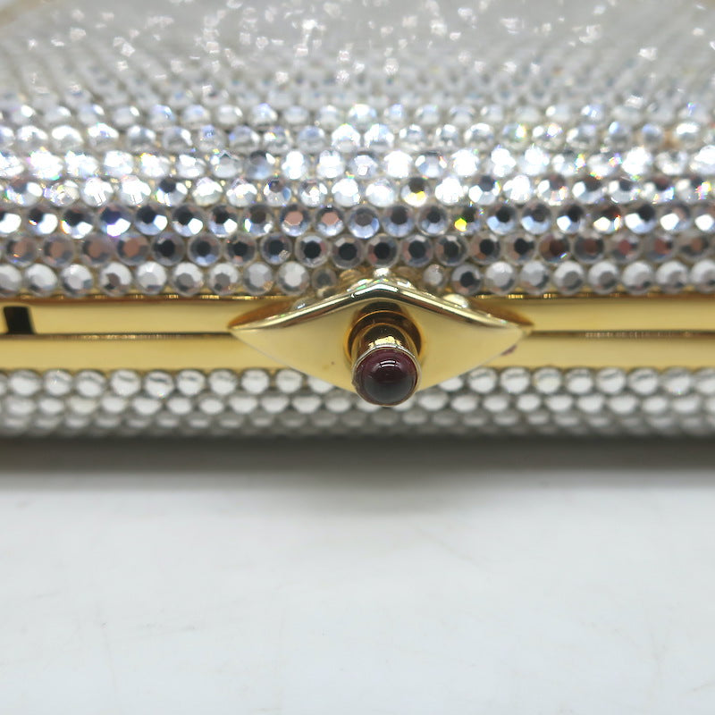 Judith Leiber Swarovski Crystal Minaudiere Mini Box Clutch Silver/Gold
