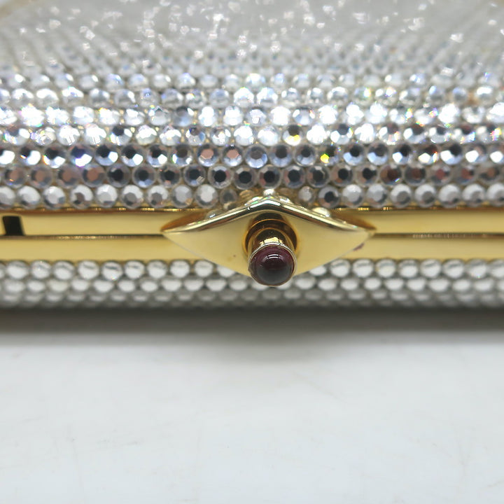 Judith Leiber Swarovski Crystal Minaudiere Mini Box Clutch Silver/Gold